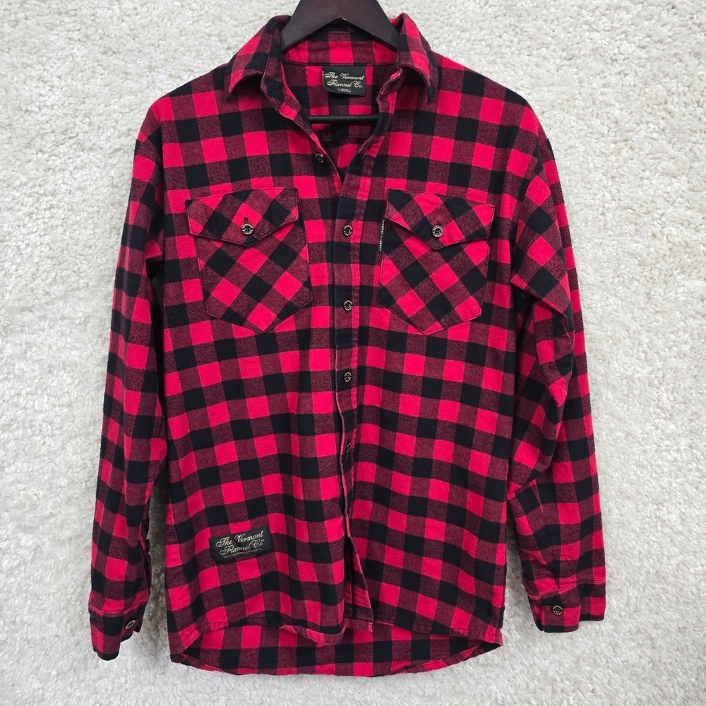 The Vermont Flannel Co Shirt Mens XS‎ Red Black Buffalo Plaid Cotton Made in USA